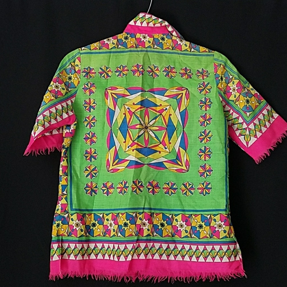 Vintage 60s Beach Linen Silk Shirt Chest 40 - Picture 4 of 8